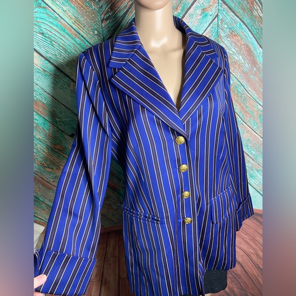 Vintage Laurel By Escada Blue Striped Wool Blazer - Picture 3 of 6